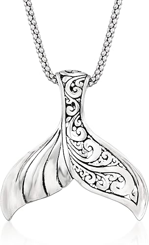 Ross-Simons Collar con colgante de cola de ballena estilo Bali de plata de ley. 18 pulgadas, Plata esterlina
