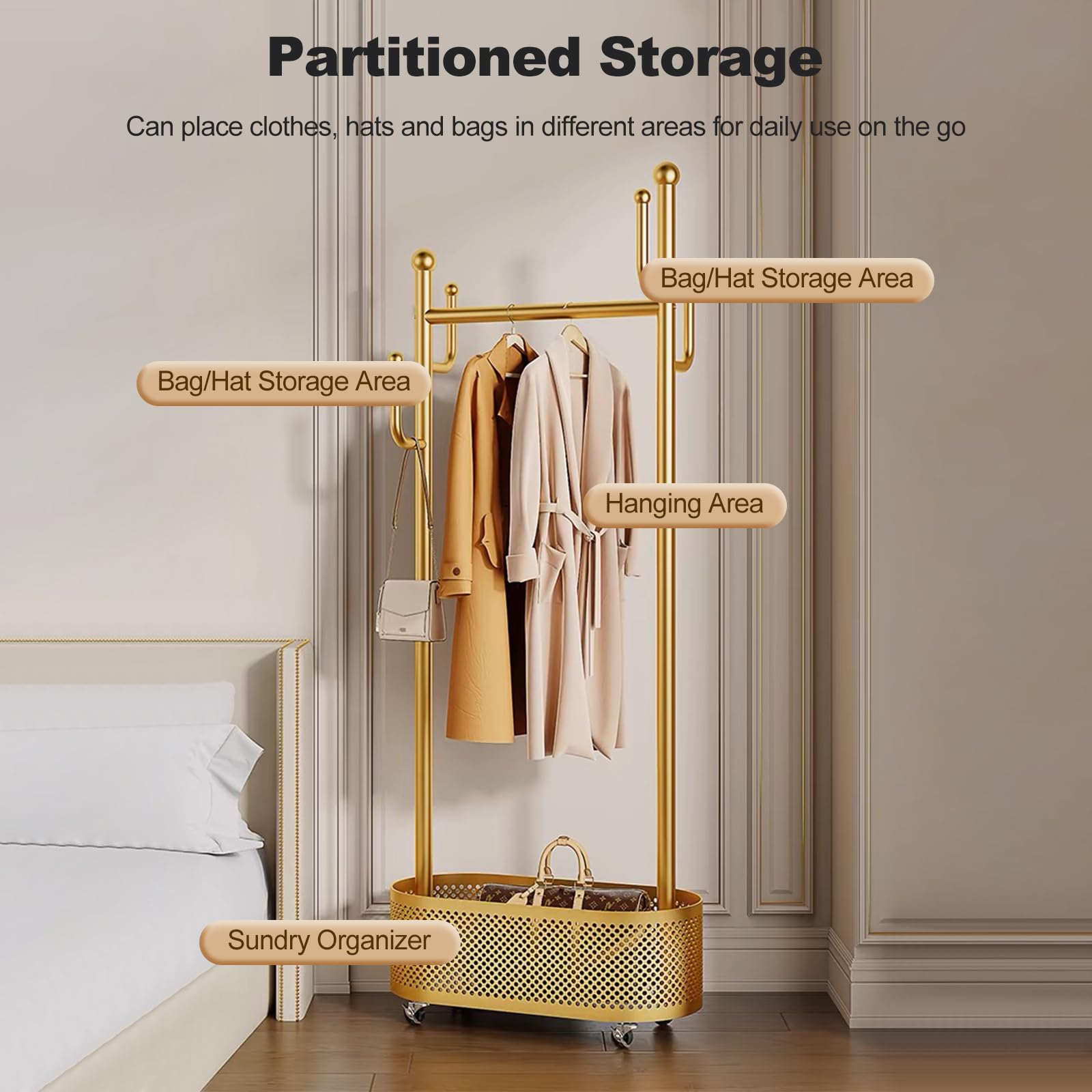 Appendiabiti Multifunzione Con Ruote - Portacappotti, Cestello E Ganci, Ideale Per Casa E Ufficio