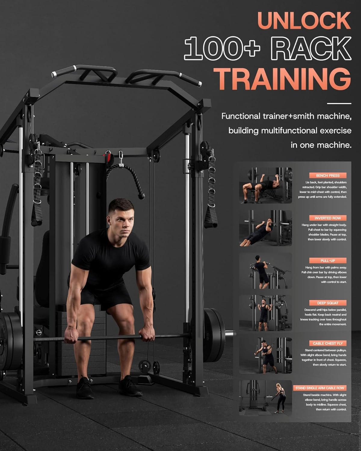 DM01 Dual-Station Smith Machine Home Gym, 140LB Weight Stack with LAT Pull-Down & Leg Press, All-in-One Workout Station for Couples & Family Strength Training