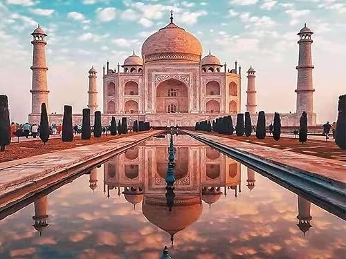 QAZWSX Kit de pintura de diamante 5D por números, vista Taj Mahal, kit de pintura de diamantes de imitación para adultos, bordado, artes,