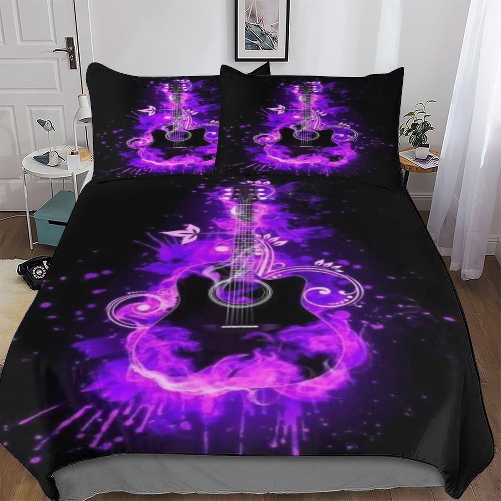 Guitare Parure De Lit Ultra Doux : Housse Couette King Hypoallergénique Sans Repassage