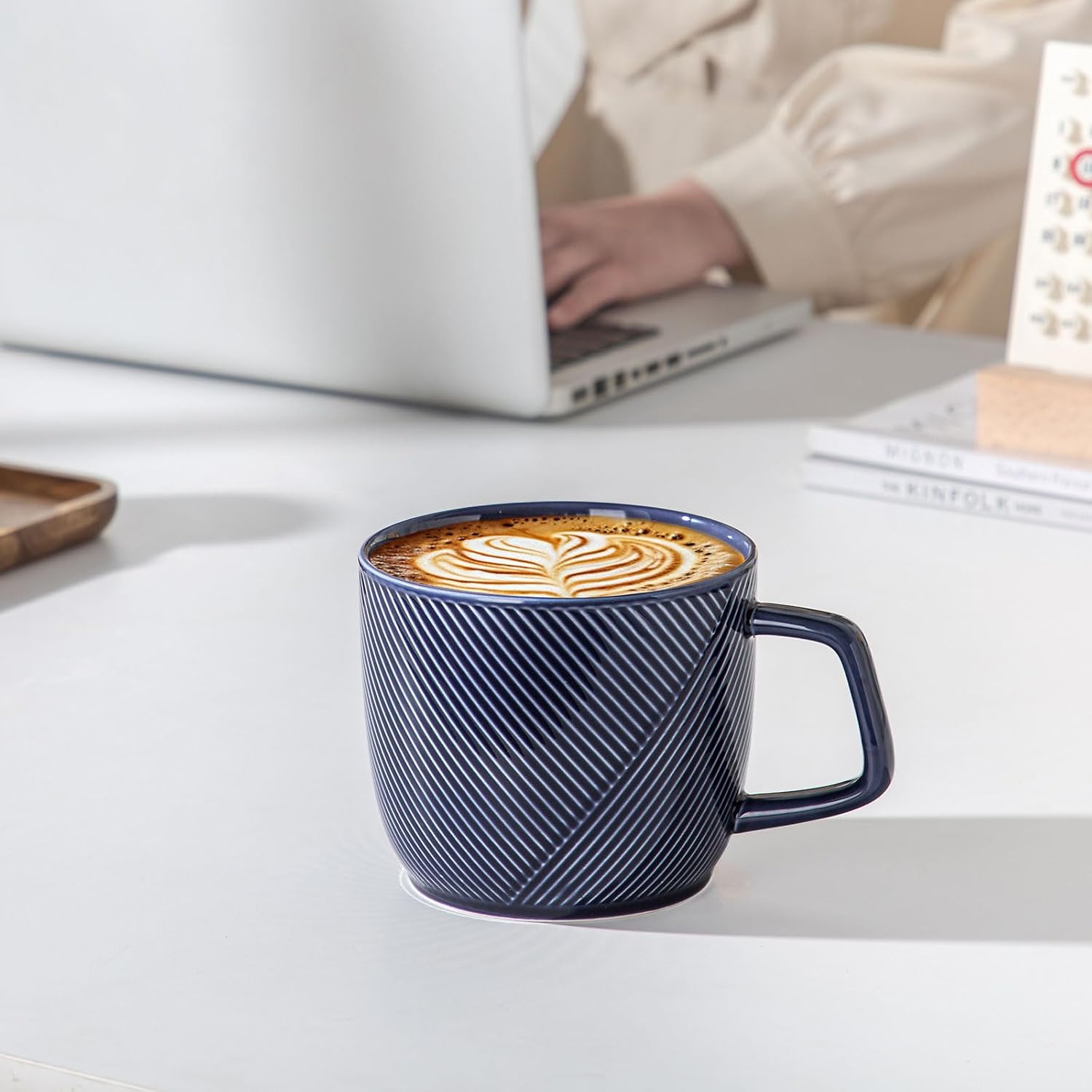 Extra Large Ceramic Coffee Mug, Microwave Safe 32 oz, Navy