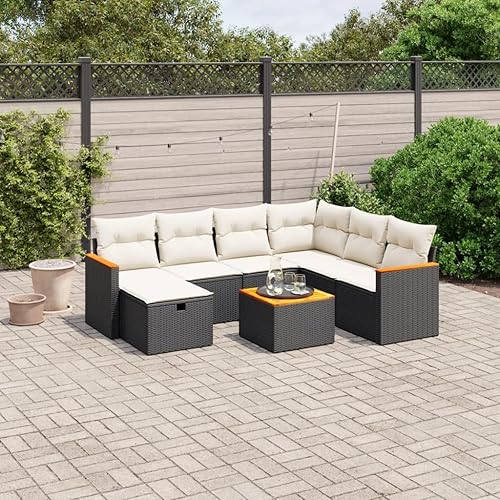 8-Piece Outdoor Garden Sofa Set, Modern Black PE Rattan Conversation