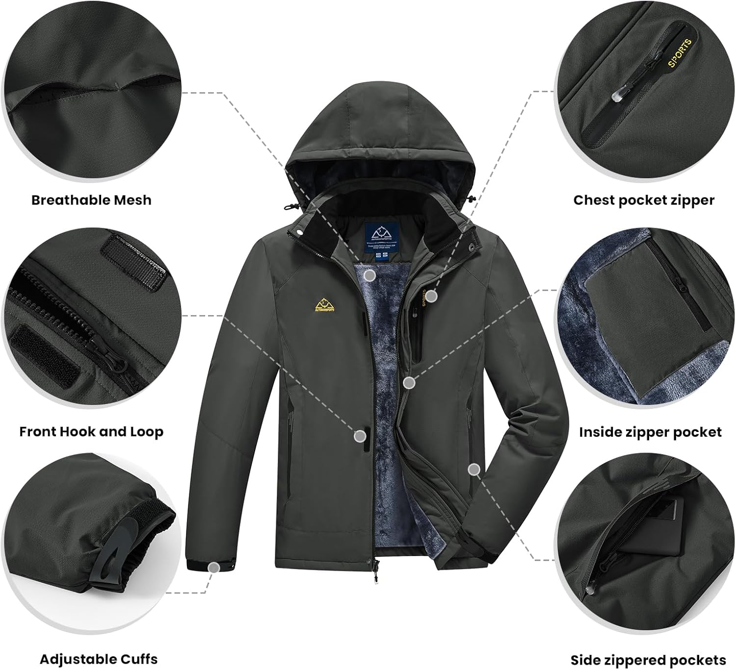 TBMPOY Men's Winter Ski Jacket Waterproof Warm Snow Insulated Coat Fleece Lined Snowboard Hooded Raincoat - Image 7