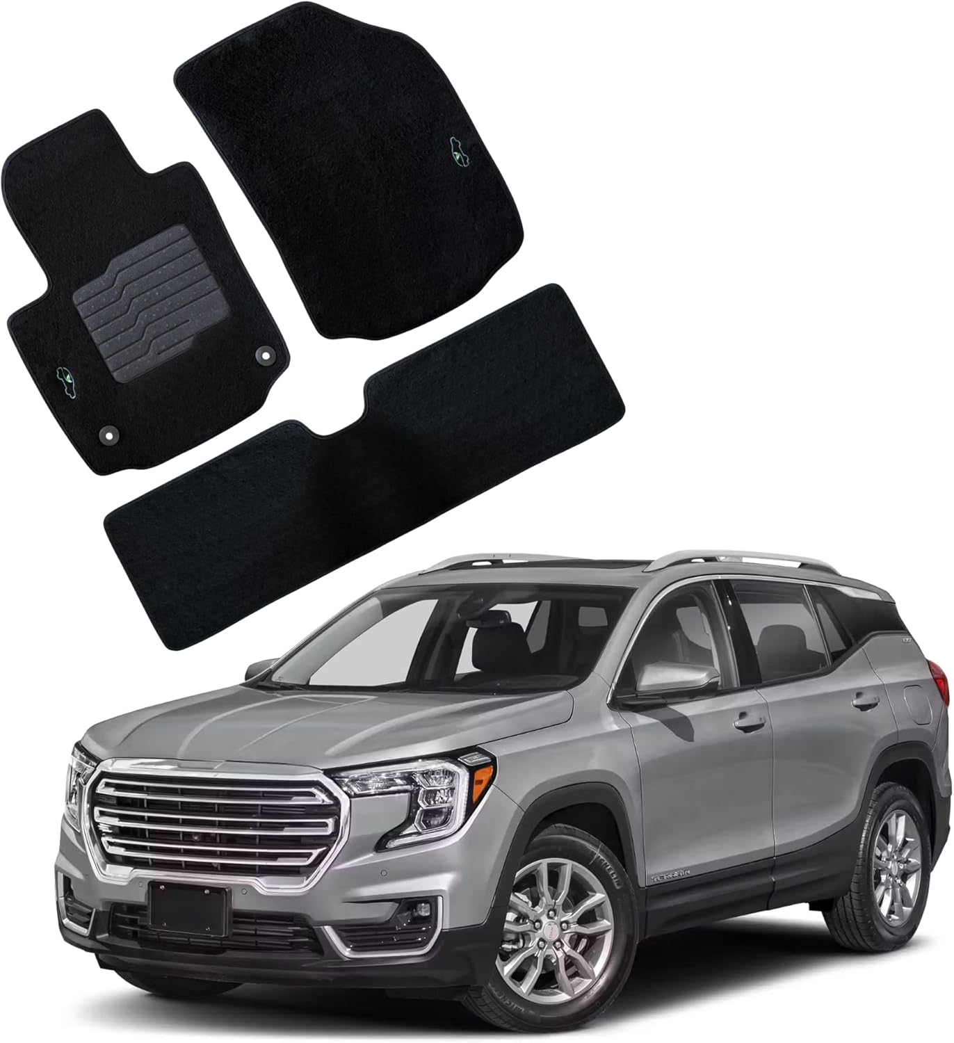 ecoMats Carpet Floor Mats Custom Fit for 2018 to 2024 Chevrolet Equinox/GMC Terrain, with Anti Slip Driver Heel Pad and Safety Locks, Front and Rear Set, Black