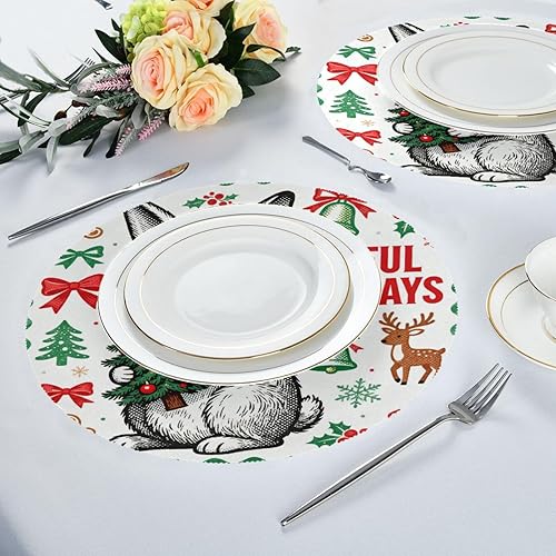 Miniatura 6 de Merry Christmas Rabbit Green placemat Round Table platemates 15x15 in manteles para mesa de comedor