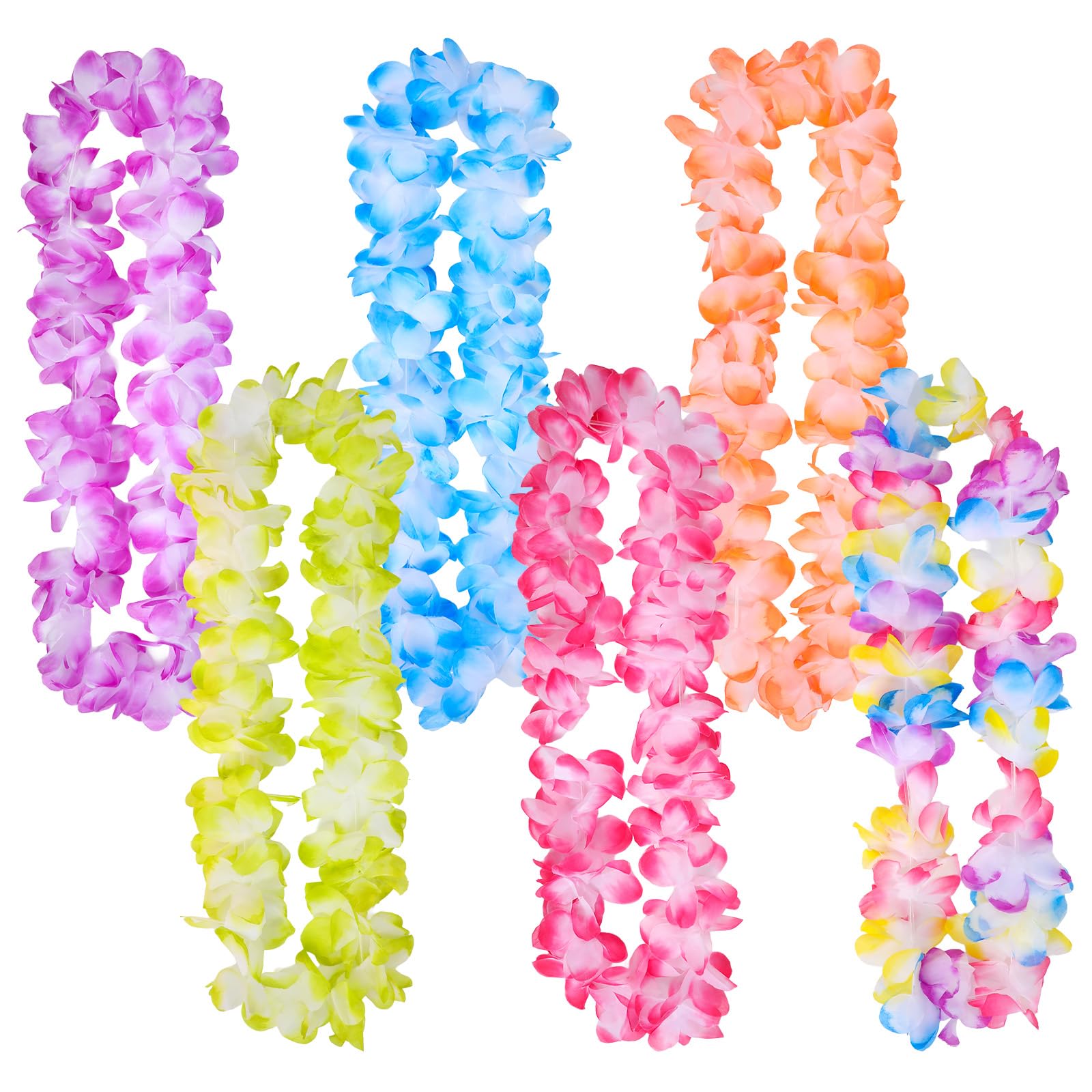 6 Pcs Hawaiian Leis Garland for Luau Party, Vibrant Flower Hawaii Leis Bulk for Tropical Party Decorations, Tropical Hawaii Silk Rainbow Lei for Wedding, Graduation, Beach & Birthday Parties Favors