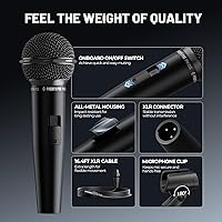 Vista 5 de Phenyx Pro Micrófono vocal dinámico, micrófono cardioide con interruptor de encendido/apagado, cable XLR de 16.4 pies, clip de micrófono, bolsa