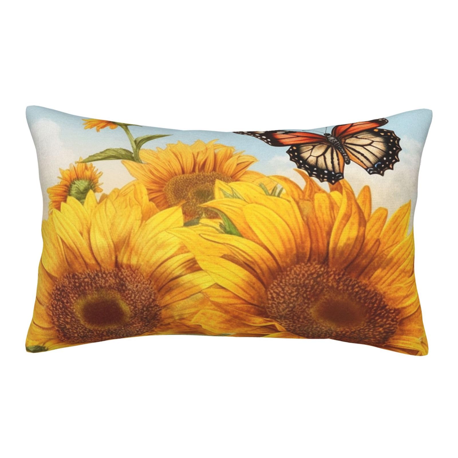 Velvet Pillowcases 14"x20" Ultra Soft Breathable Pillow Cases, Luxury Fuzzy Throw Pillow Covers with Zipper, Sunflower with Butterfly Pillow Shams All Seasons Decorative Cushion Cases for Couch