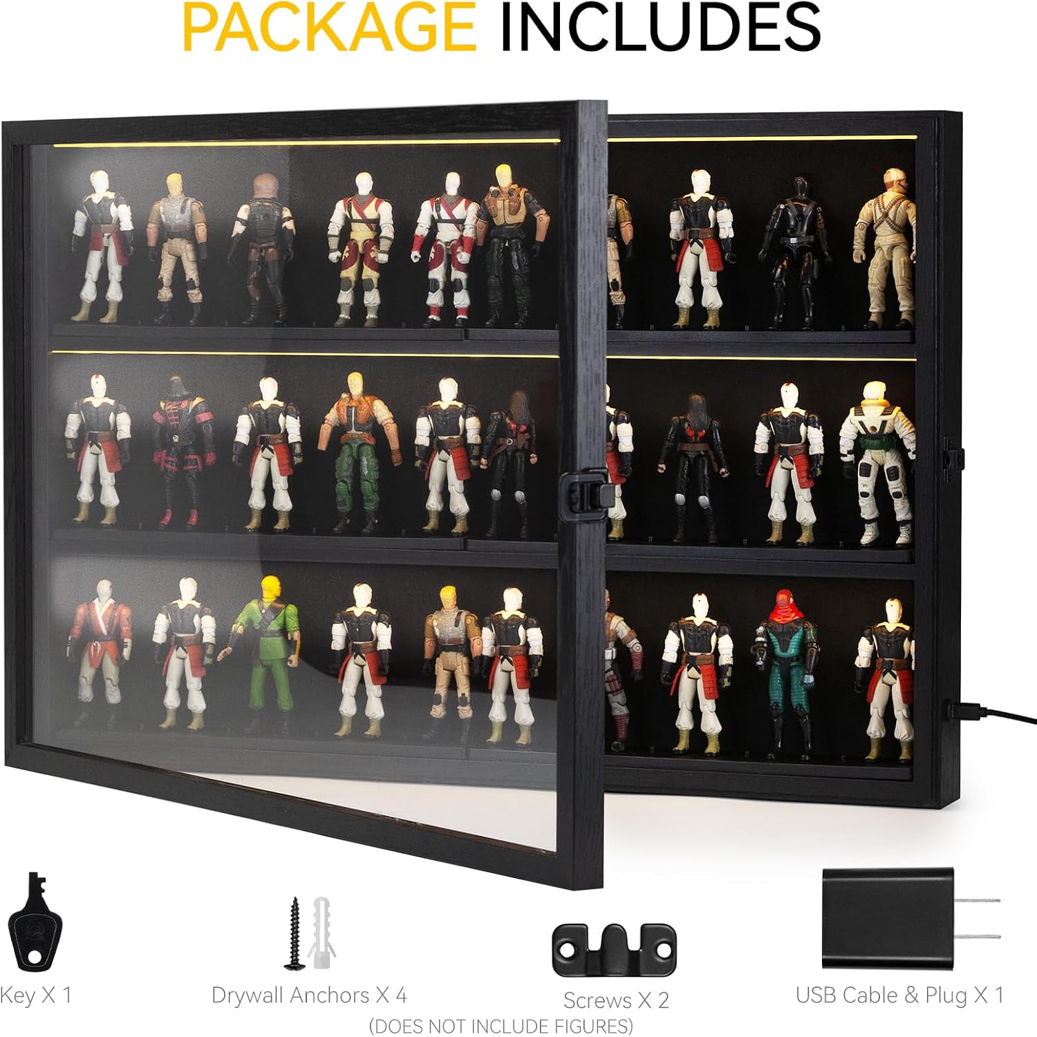 3.75 Inch Figure Collectors Showcase with LED, Compatible with Vintage (1977-1985) Star was/GI Jeo Figures Wooden Display Case Lockable Collector Storage Box Wall Mount image 4