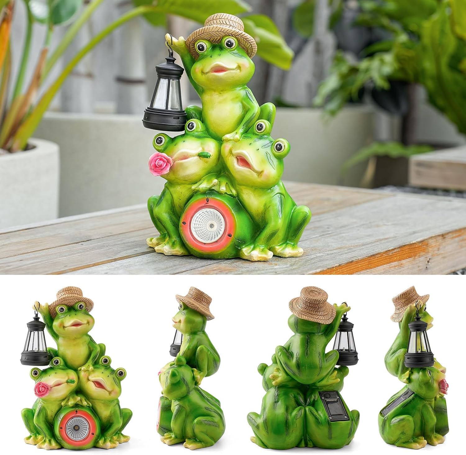 Solar Frog Family Garden Statue Figurines with Lantern & LED Light – Cute Solar Yard Decor for Lawn, Patio & Outdoor Pathway(Family Frogs) - Image 3