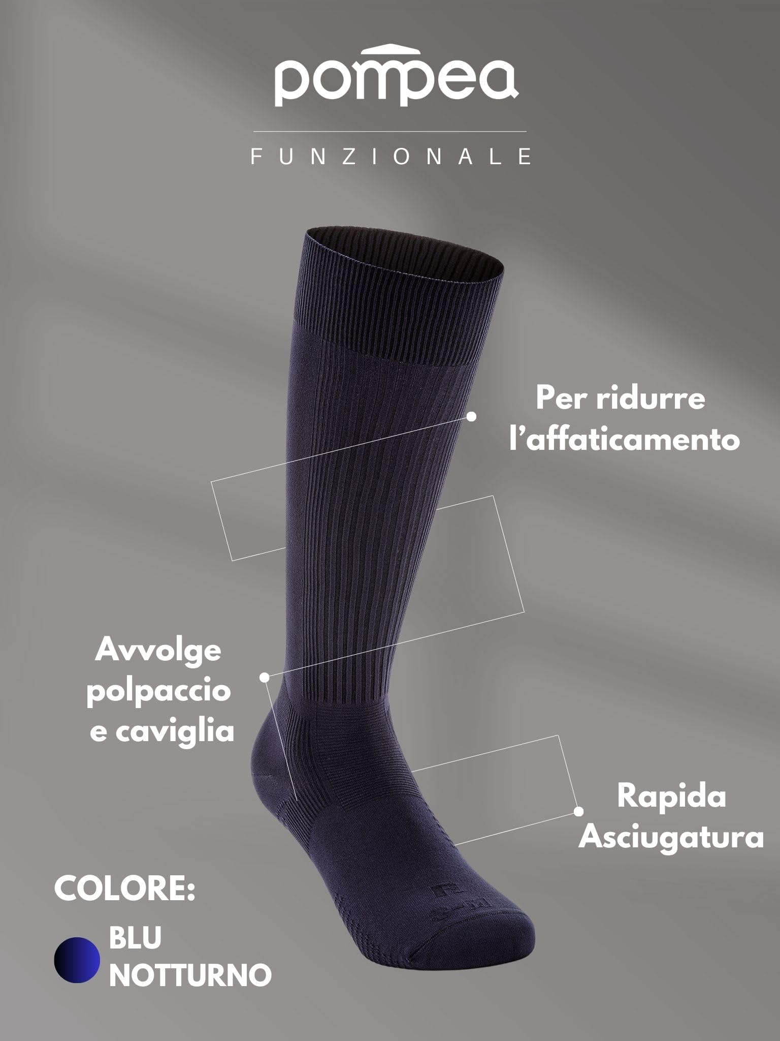 POMPEA 6 Paia Calze Uomo Lunghe Funzionali, Calzini Uomo con Cuscinetti Immagliati ed Effetto Grip, Resistenti e Comodi