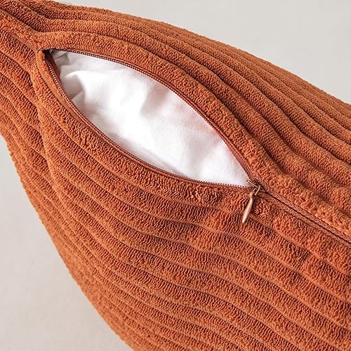 Miniatura 3 de Woaboy Paquete de 2 fundas de almohada de pana de 18 x 18 pulgadas, súper suaves, bohemias, a rayas, color óxido, decoración del hogar para sofá de