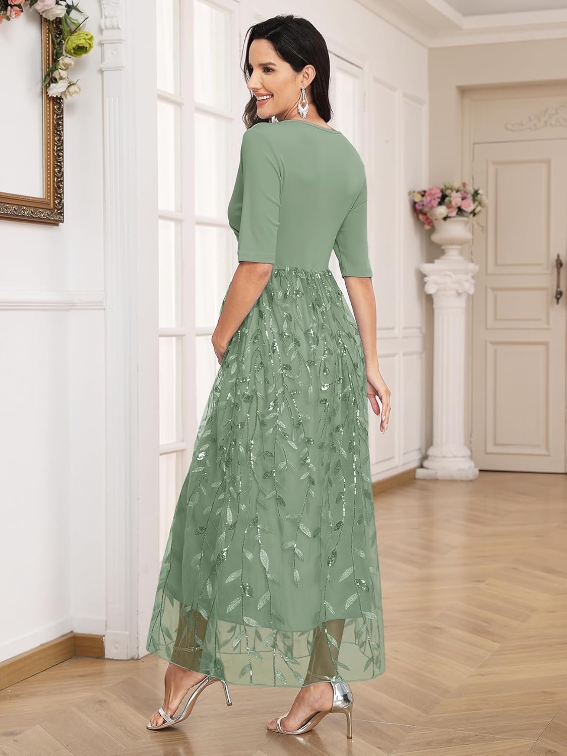 AISWI Maternity Dress Wrap V Neck A Line Elbow Sleeve Baby Shower Pregnancy Dresses for Photoshoot 2025
