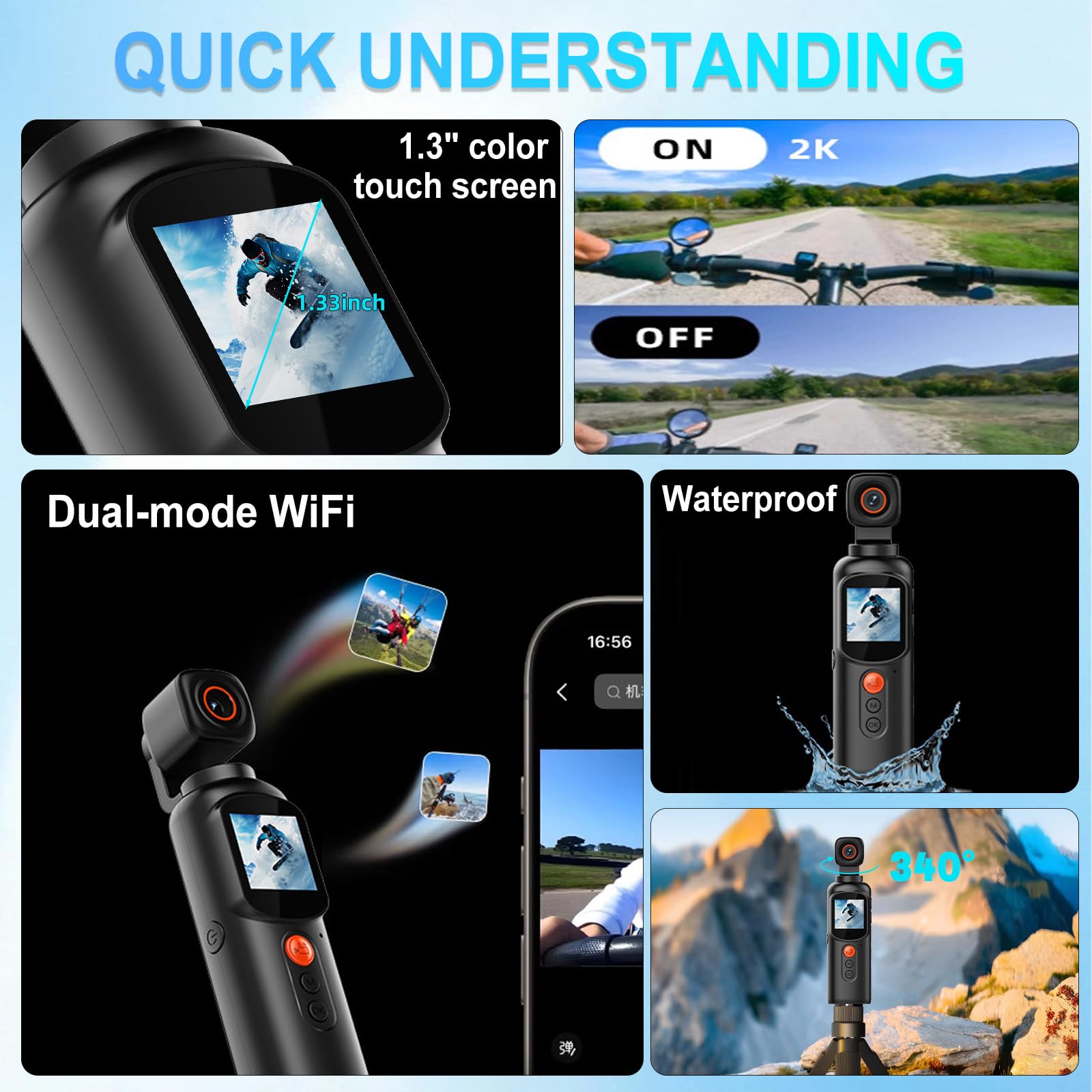 4K Körperkamera Tragbare Body Camera mit 340°-Rotation, 1,3 Zoll Farbdisplay Vlog Kamera, Bodycam Körperkamera Mini mit Wi-Fi, IP65 wasserdicht für Radfahren Sicherheit Vlogging Outdoor-Sport