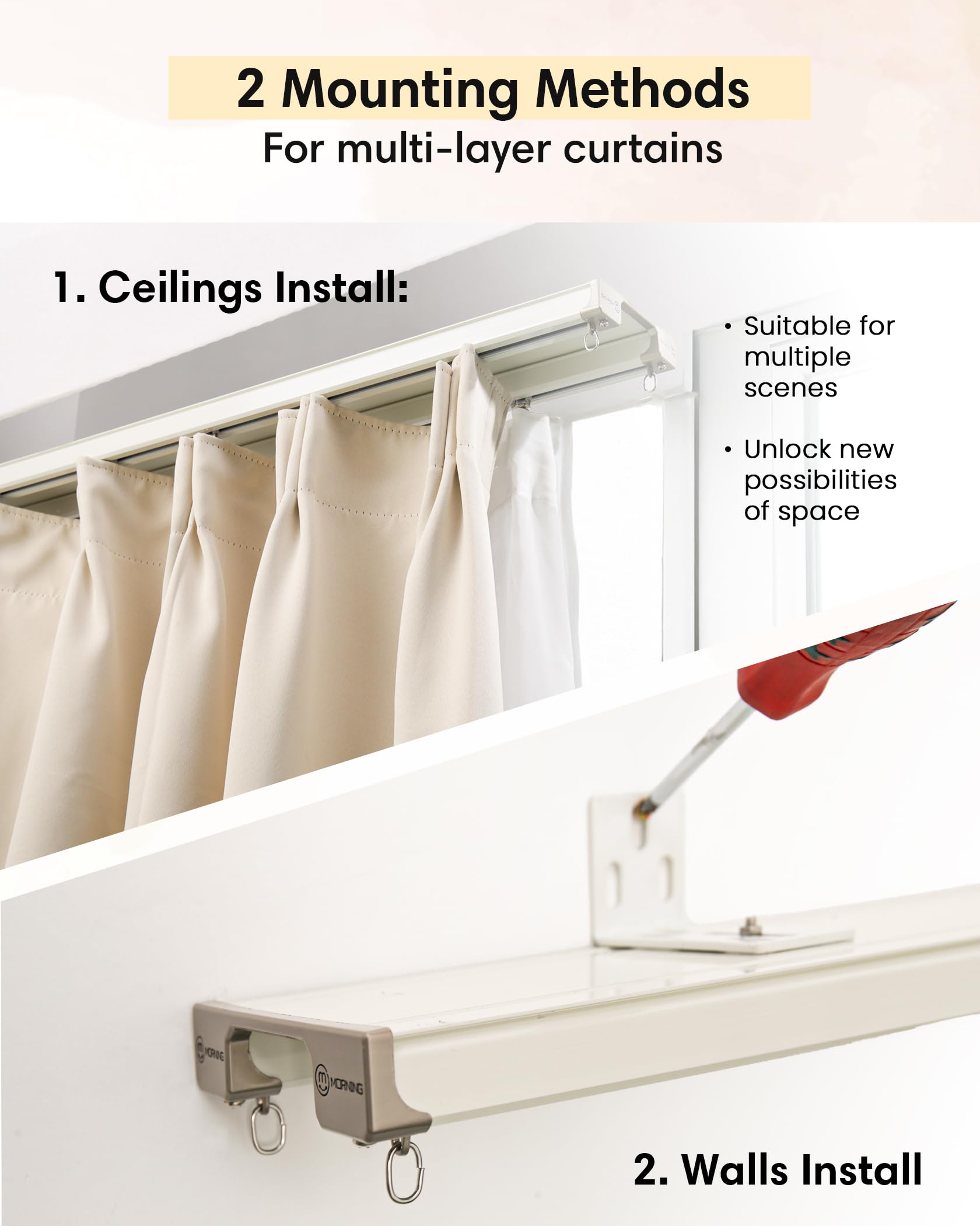 Snapklik.com : Ezcasch Ceiling Curtain Track Set - Dual Track Ceiling ...
