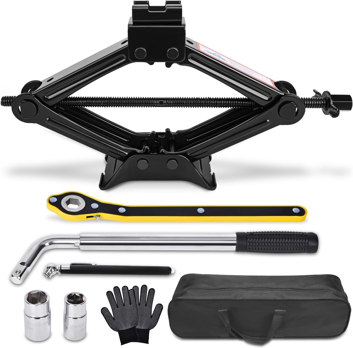 Car Scissor Jack Kit 2 Ton,Scissor Lift/Floor Jacks with Saving Effort Ratchet Handle，Universal Car Emergency Tool for Auto/SUV/Mpv (Car Scissor Jack Kit - 2 Ton(4,409lbs))