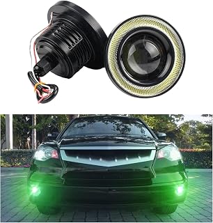 2 PCS Car Angel Eye Fog Light, 2.5'' Round COB LED Super Bright High Power Fog Angel Eye Projector with Halo Rings, Universal Vehicle DRL Daytime Driving Light Fog Lamp Bulbs (Green)
