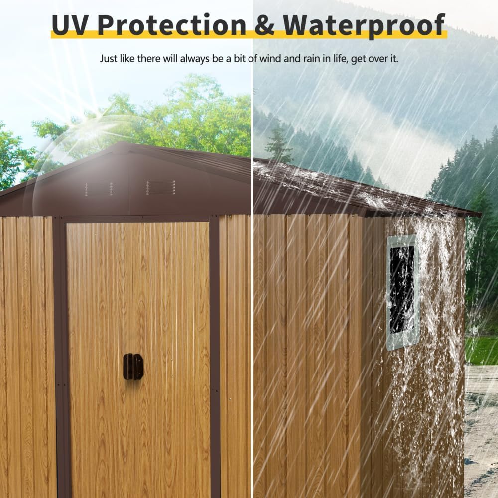 8 ft. x 4 ft. Outdoor Metal Storage Shed with Window, Lockable Door, Sloped Roof & Prevents Rust, Includes Metal Foundation for Backyard, Patio, Lawn Garden Tools
