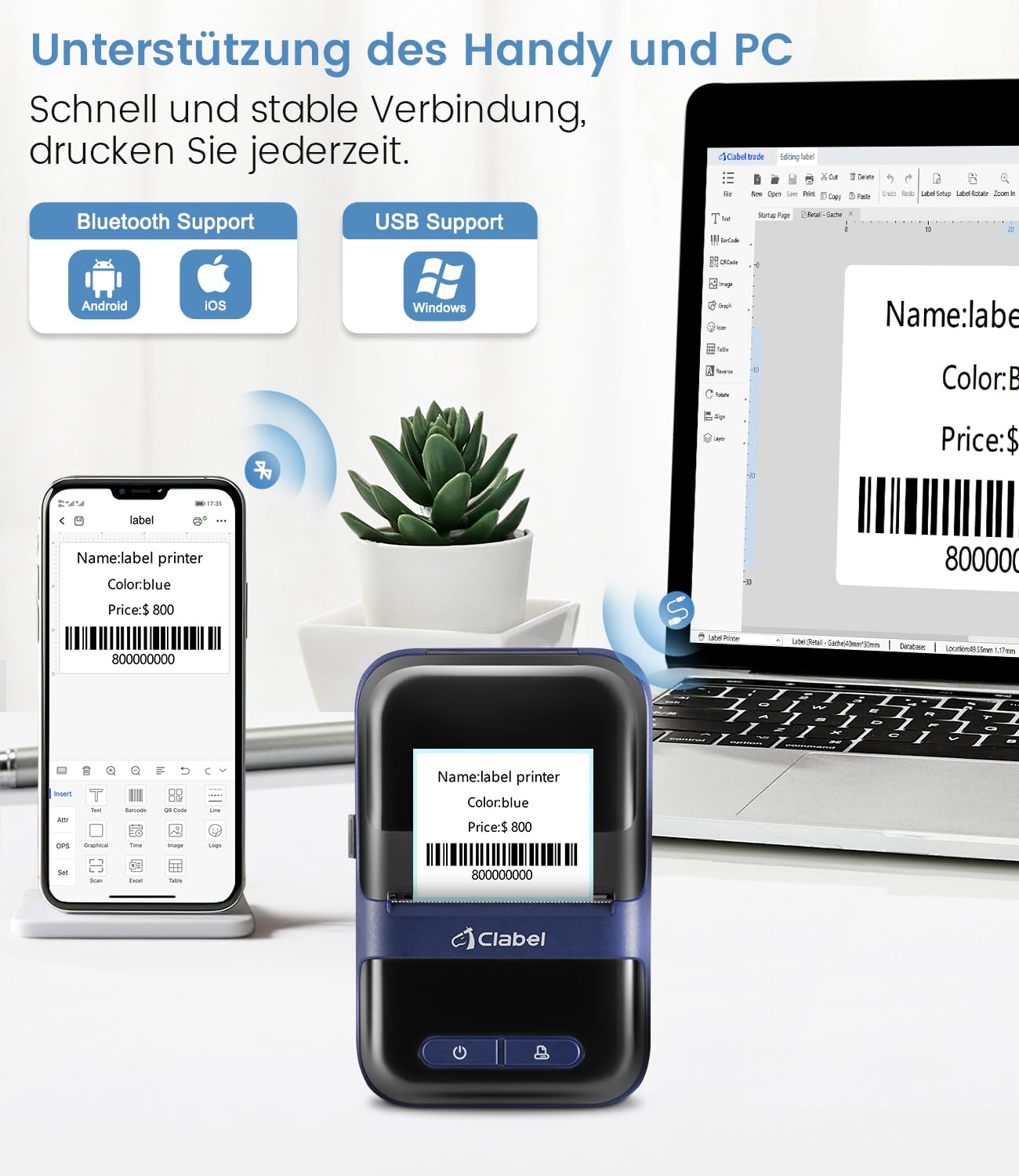 CLABEL Mini Stampante per Etichette Portatile: 230B Bluetooth Termica 300DPI Etichettatrice Adesive Compatibile con iOS e Android Label Printer con 1 Rotolo di Etichette per Ufficio Casa Prezzo