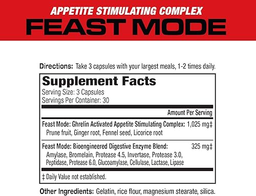 Miniatura 2 de MuscleMeds Feast Mode - Estimulante del apetito, píldoras de aumento de peso, enzimas digestivas, seguras y efectivas, 90 cápsulas, sin sabor, 90