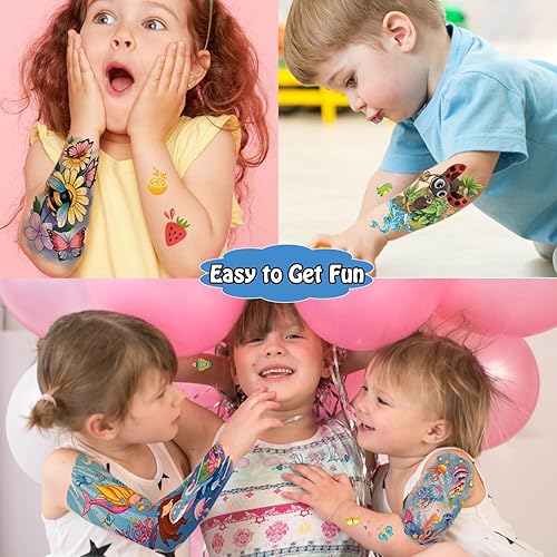 Miniatura 3 de Partywind 66 hojas de tatuajes temporales para niños, fundas de tatuajes temporales para niños, calcomanías de tatuaje falsas con