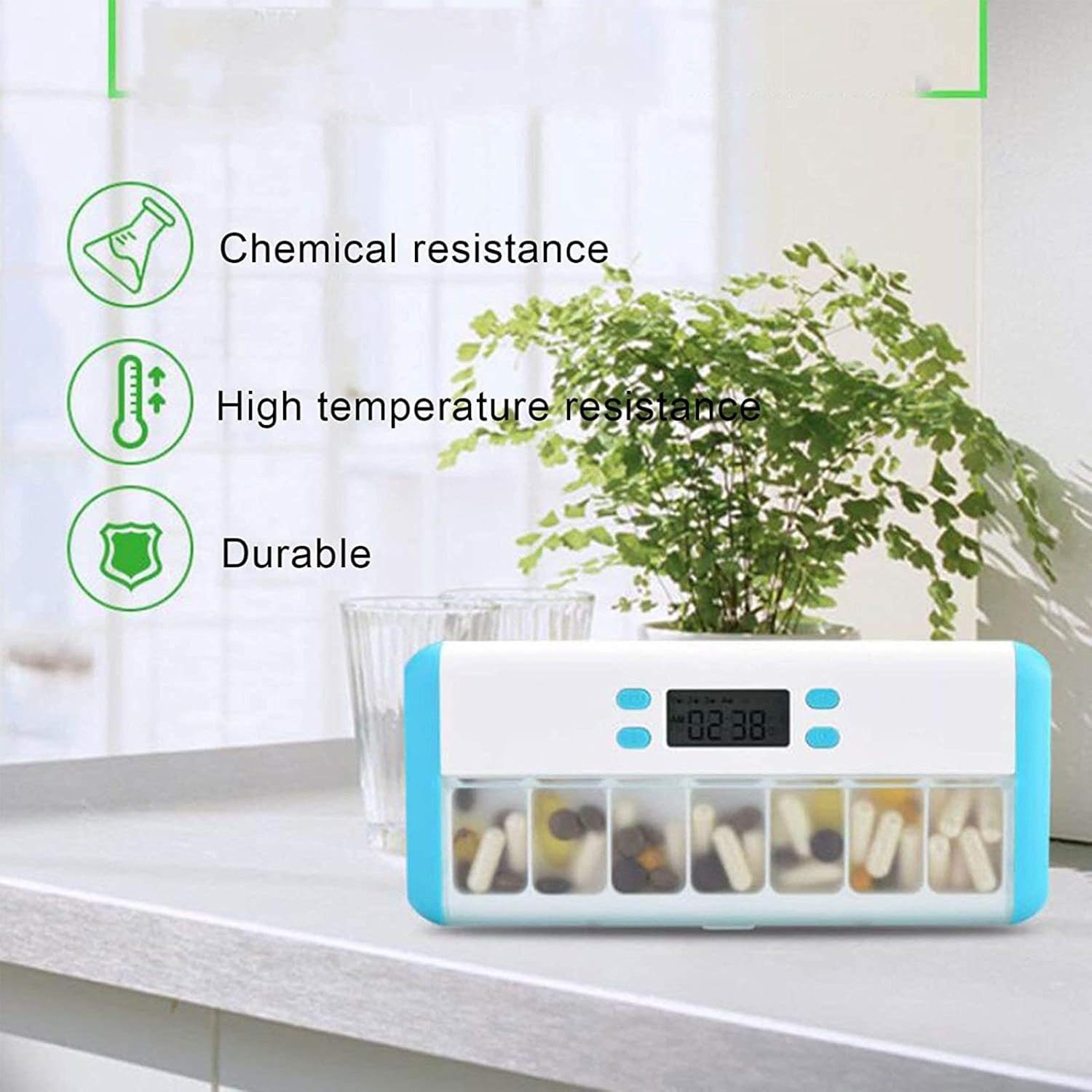 Genérico Pastillero Inteligente con 7 Recordatorios De Alarma | Fabricado Con Pp Apto Para Uso Alimentario, Adecuado Para Pacientes Con Parkinson (Brown)