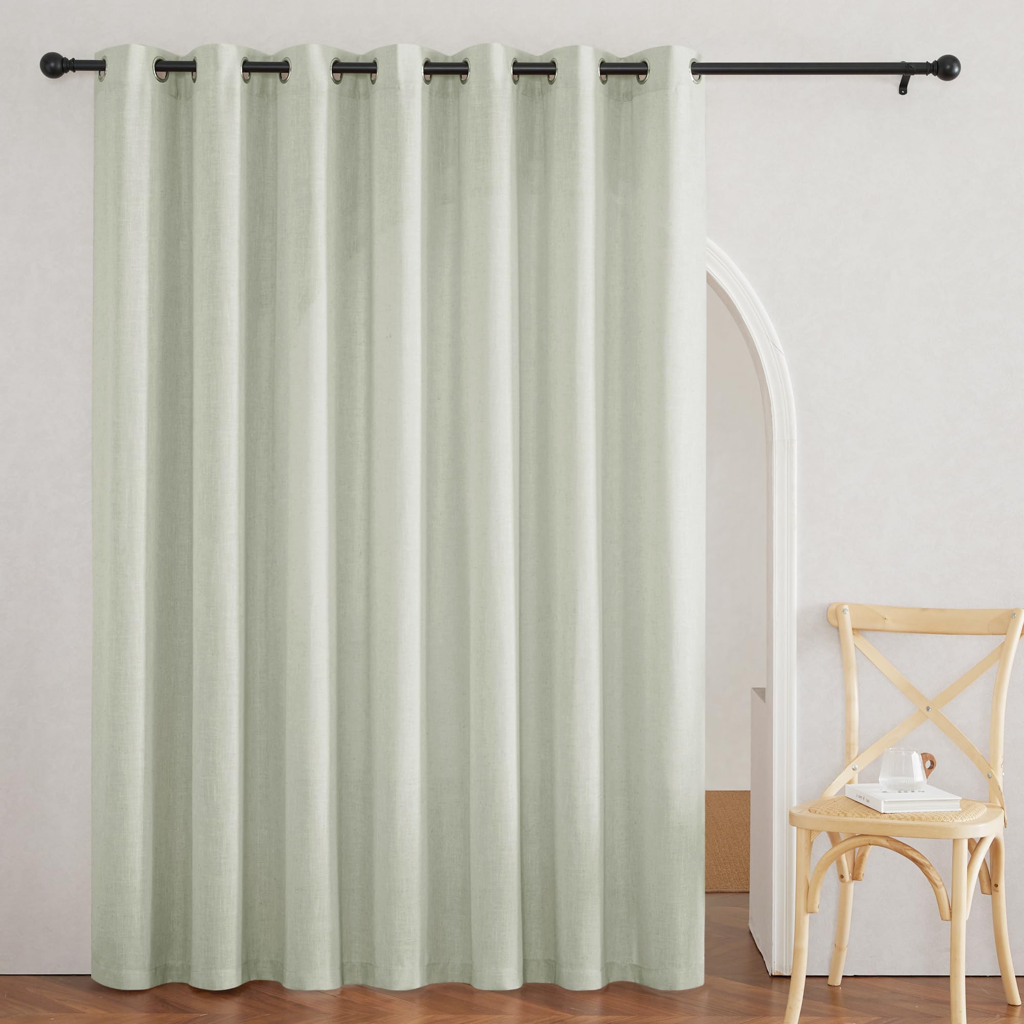 RYB HOME Extra Wide Semi Sheer Curtains, Grommet Easy Sliding Room Divider Curtains for Office Bedroom Separation, Large Window Curtains for Sliding Glass Door, Sage Green, W 100 x L 84, 1 Pcs