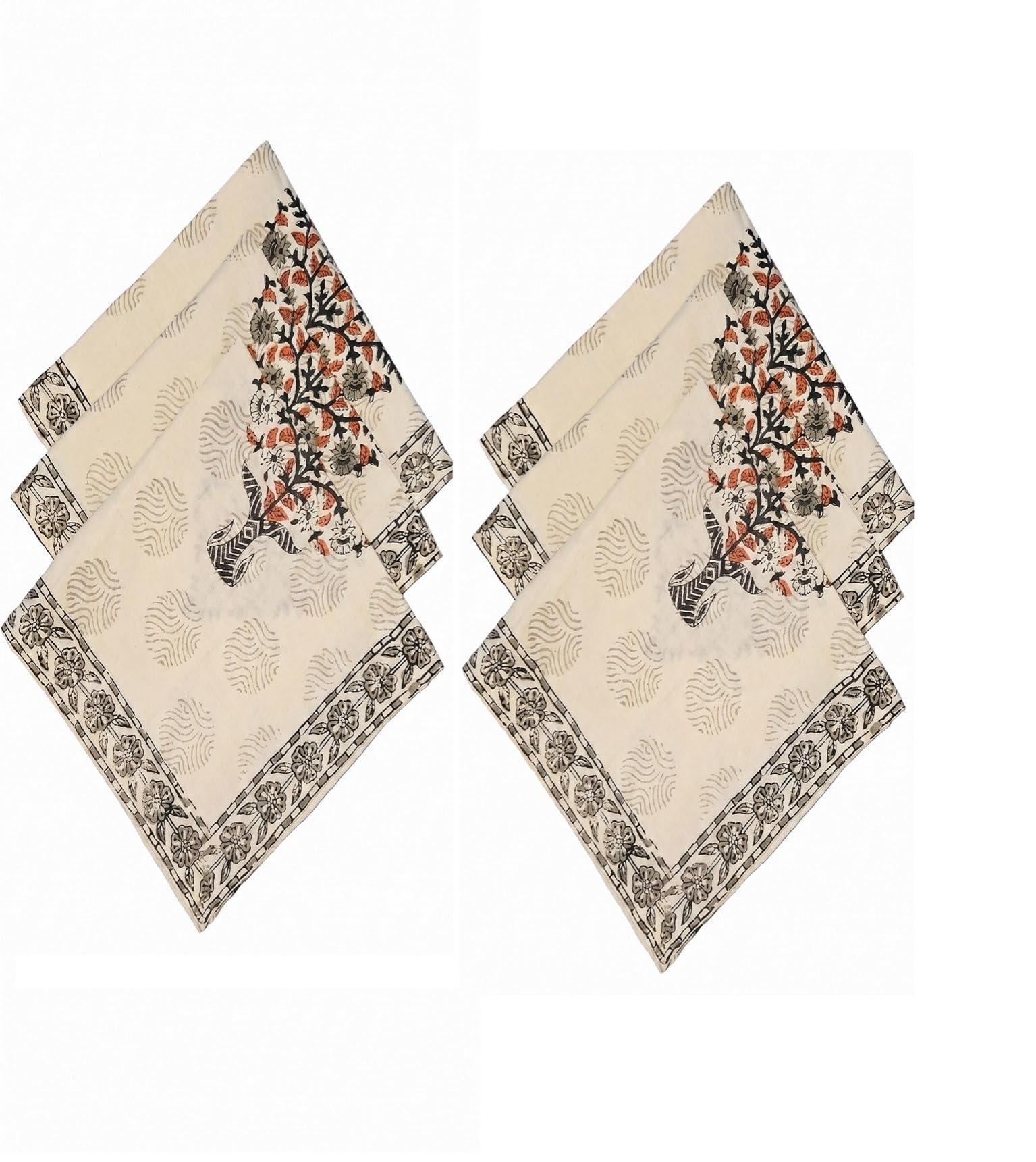 Hand Block Printed Cotton Napkins - Set of 6 -3 Hand Block Printed Cotton Napkins - Set of 6 -3