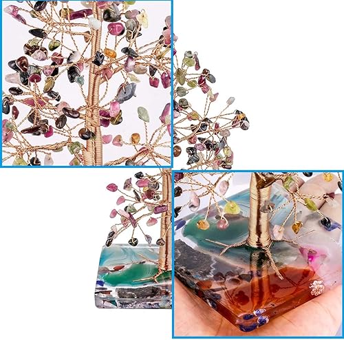Miniatura 3 de Nupuyai Árbol de dinero de piedra de cristal de turmalina envuelto en rodajas de ágata orgón, árbol de la vida, bonsái de Feng Shui, decoración para