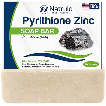 Pyrithione Zinc Soap Bar for Face & Body, 4oz | Medicated 2% ZnP Bar Soap Skin Therapy Cleanser for Acne, Rosacea, Eczema, Dermatitis, Psoriasis, Itching | Cleansing, Calming Facial Wash Made in USA