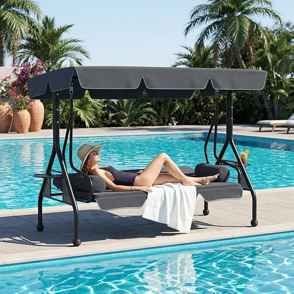 Toit de Rechange pour Balancelle de Jardin 2 3 Places, Housse de Balançoire Extérieur Imperméable Coupe-Vent Anti-UV pour Patio Balcon(195x125x15cm/77x49x6inch)