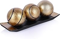 Vista 8 de LCCCK Juego de bandeja decorativa con bolas, soporte de TV de orbes decorativos negro dorado, centro de mesa de centro, elegantes bolas decorativas