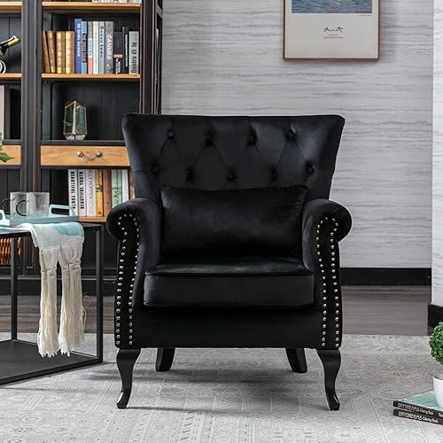 Miniatura 2 de chairus Silla de Acento Moderna de Mediados de Siglo Cómoda Silla Individual de Sofá Capitoneada Sillón con Respaldo Alado con Almohada para Club,