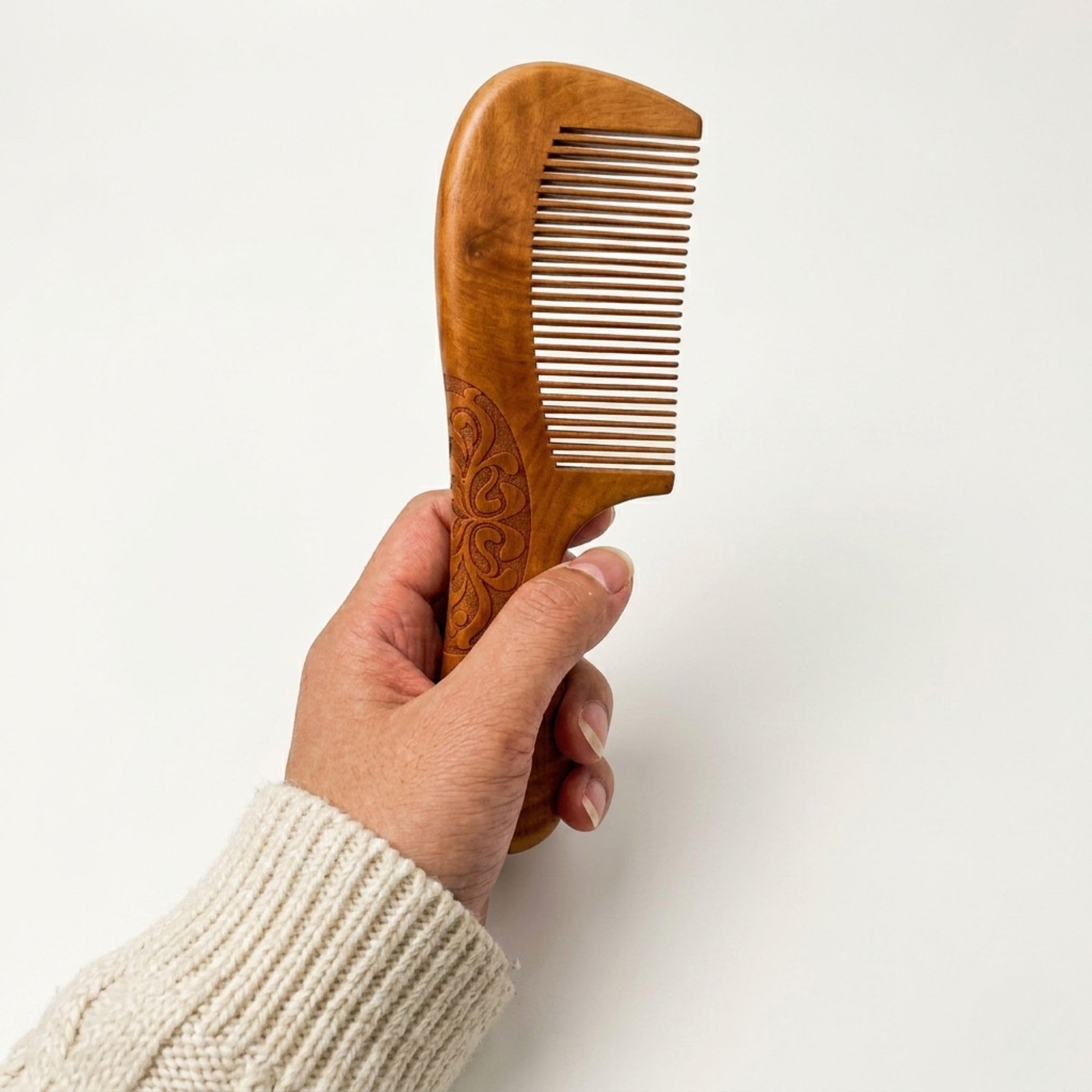 FEGOR Wooden Hair Comb Set Pack of 2 | Regular & Handle Comb | Natural Anti Static Hair Combs for Men Women & Kids