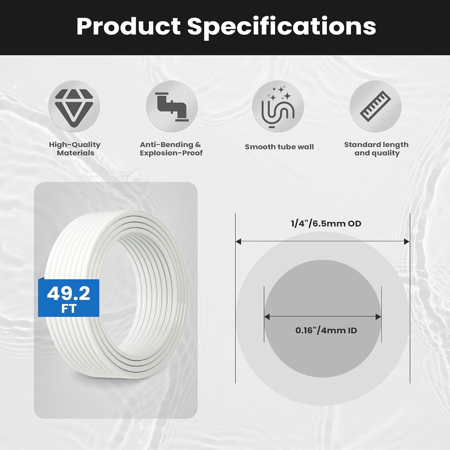 Professional 1/4" OD Tubing Water Line Kit for Refrigerator Ice Makers, 49.2 ft Ice Maker Water Line Kit for RO Water Systems with Fittings(White)