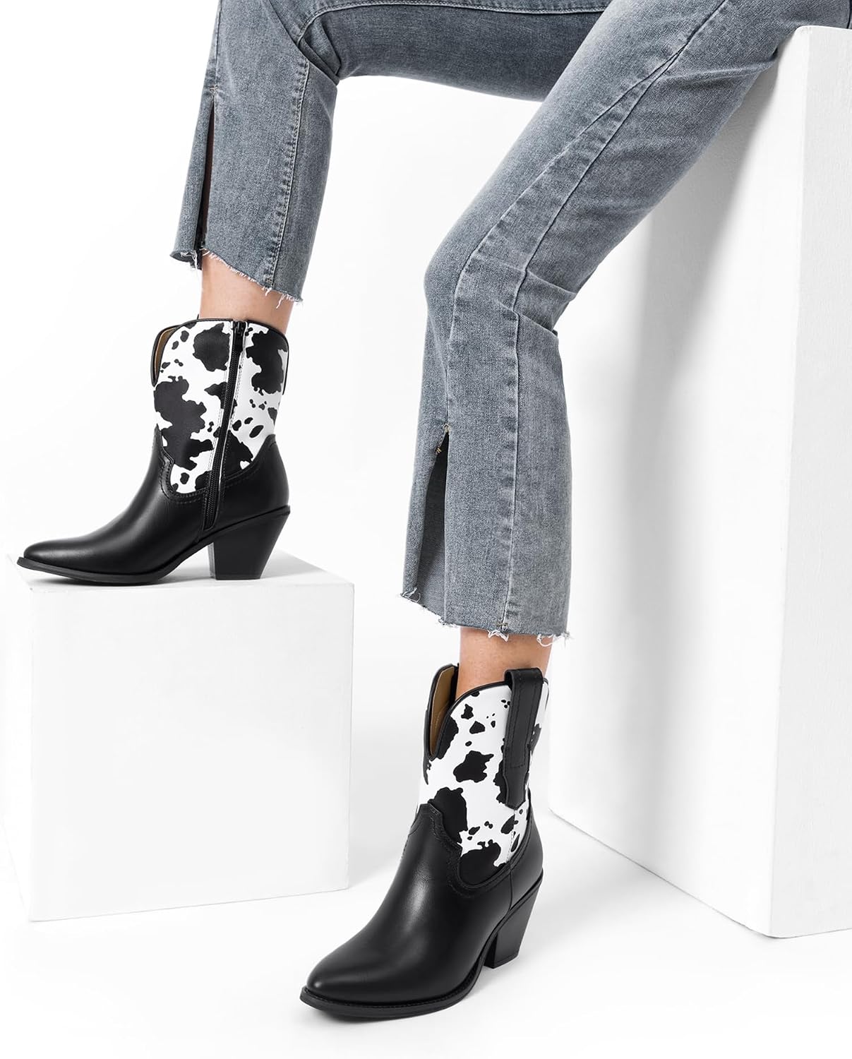 DREAM PAIRS Women's Cowboy Ankle Boots Western Booties Low Heel Pointed Toe Cowgirl Boots