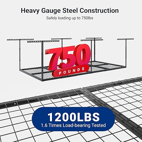 Miniatura 14 de Fleximounts - Estante de almacenamiento de garaje ajustable de 4 x 8 pulgadas, para techo, para garaje, resistente, 96 pulgadas de largo x 48