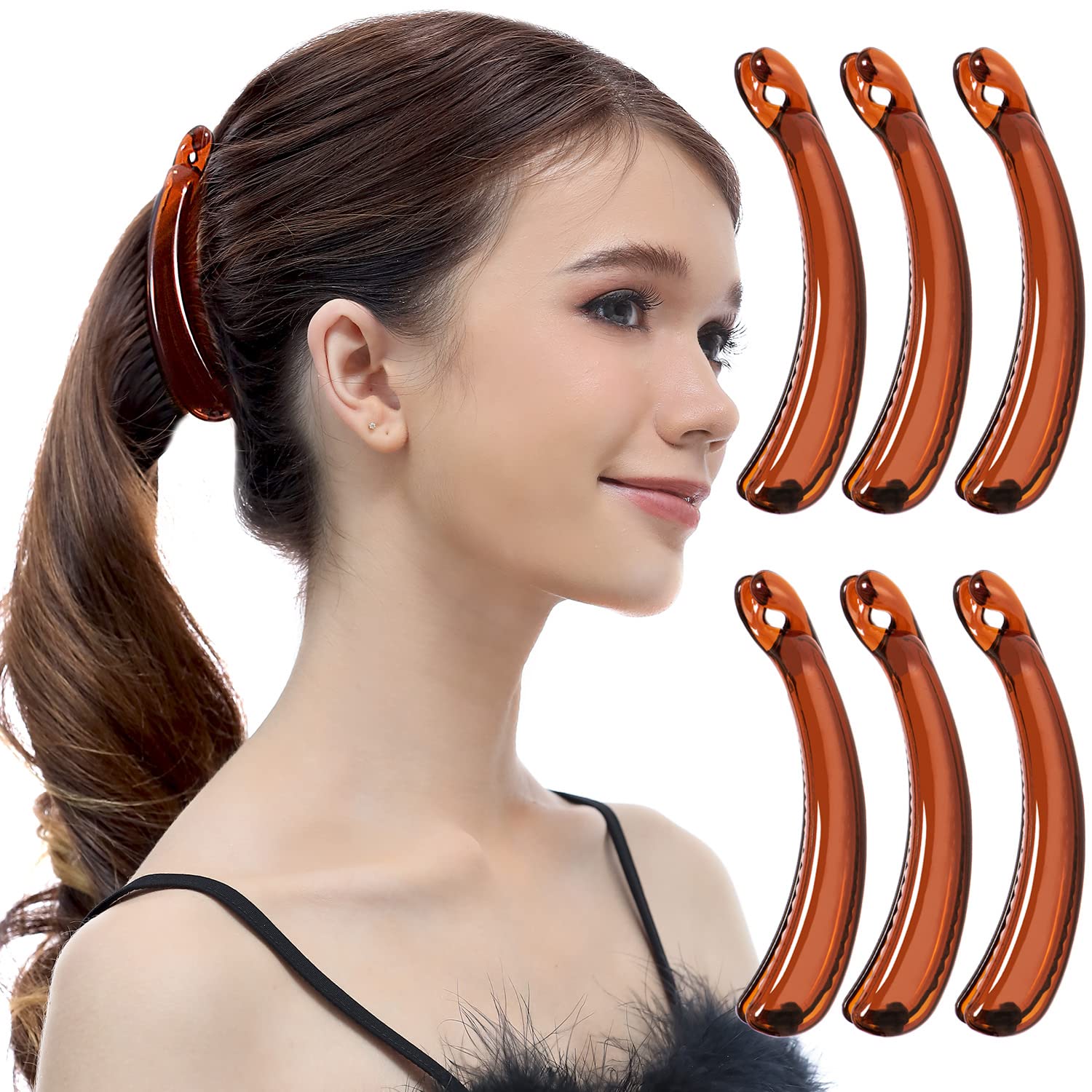 RC ROCHE 6 Pcs Banana Hair Clips for Women Ponytail Holder, Medium Brown
