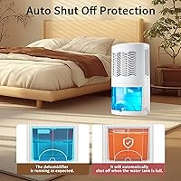 Vista 6 de Deshumidificador para el hogar con protección de apagado automático de luz colorida, ideal para dormitorio y sótano, 2 modos de trabajo, sistema