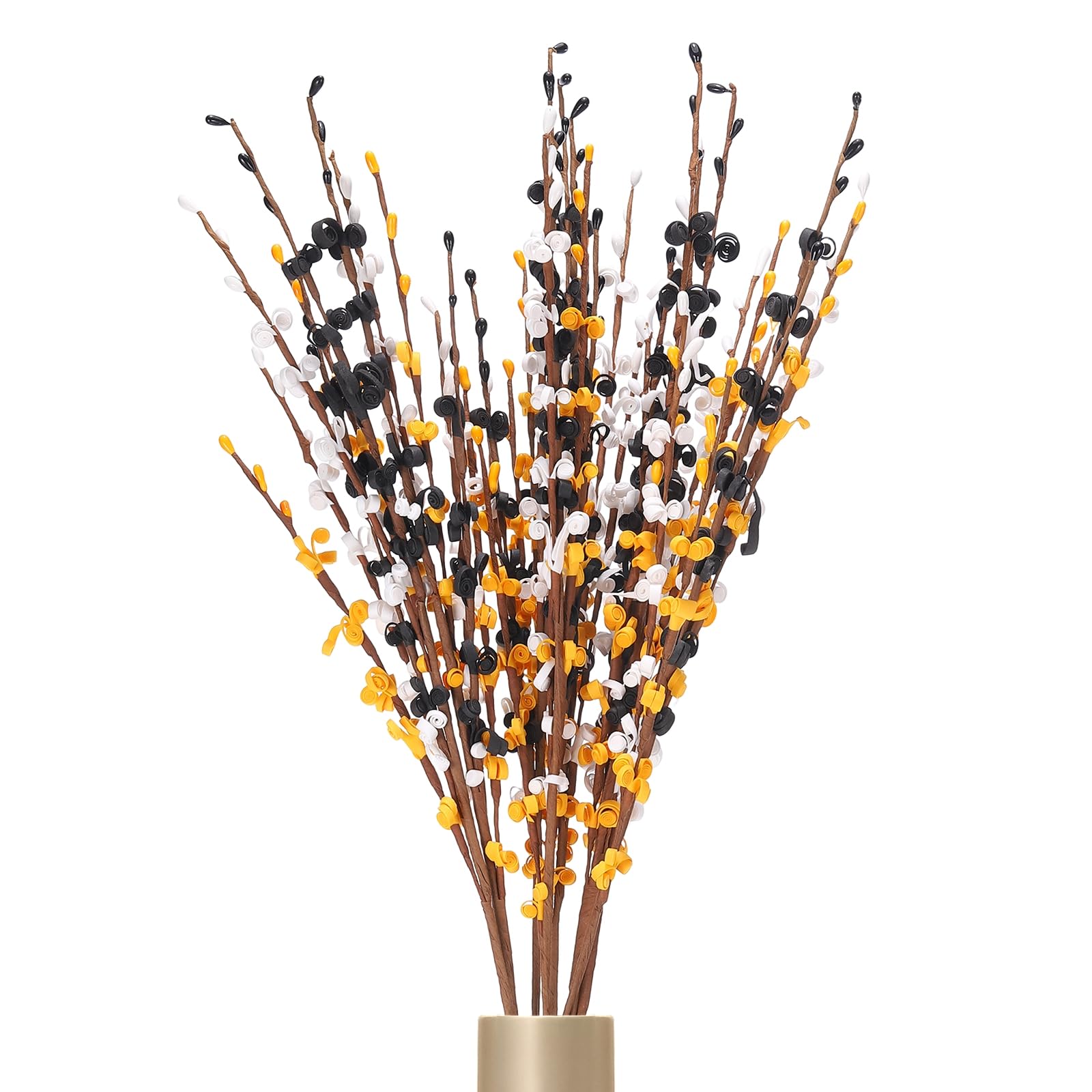 sourcing map 8Pcs Artificial Jasmine Flowers, 22 Inches Long Stems Tall Fake Flower Bouquet Faux Jasmine Plant for DIY Floral Art Arrangements Home Party Hotel Decoration(Black-White-Gold)