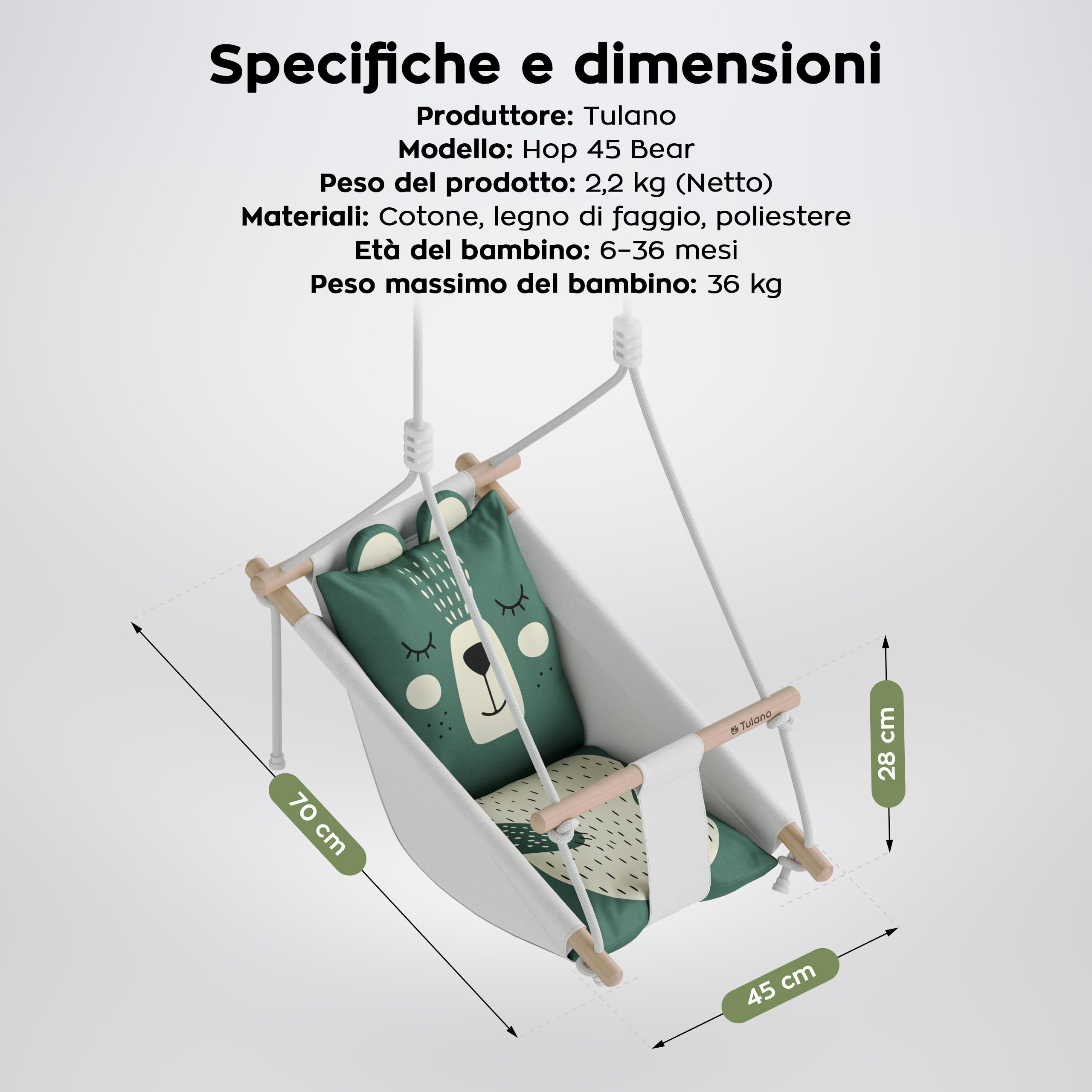 Tulano Hop 45 Altalena per bambini 3in1, Per interno ed esterno, Dai 6 mesi