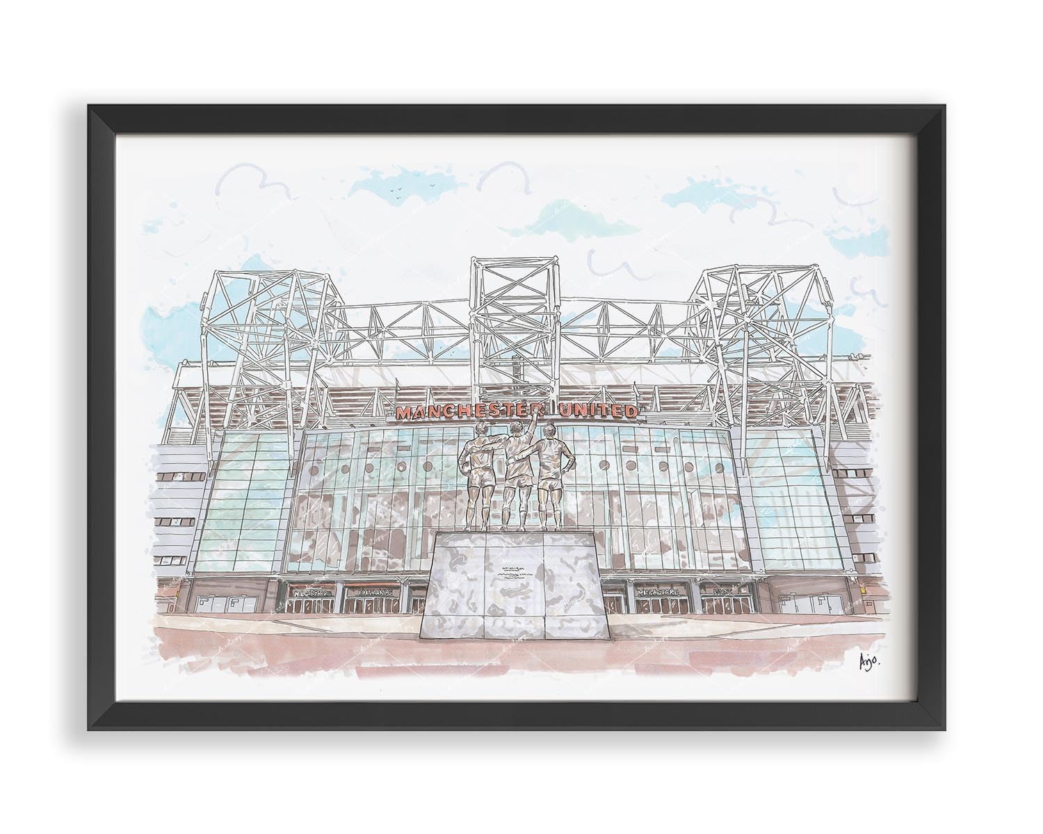 Manchester United - Man Utd - Old Trafford Stadium - Print - Wall Art - Premier League - Football Art - Stadium - Footy Fans - Hand drawn artwork - UK based artist