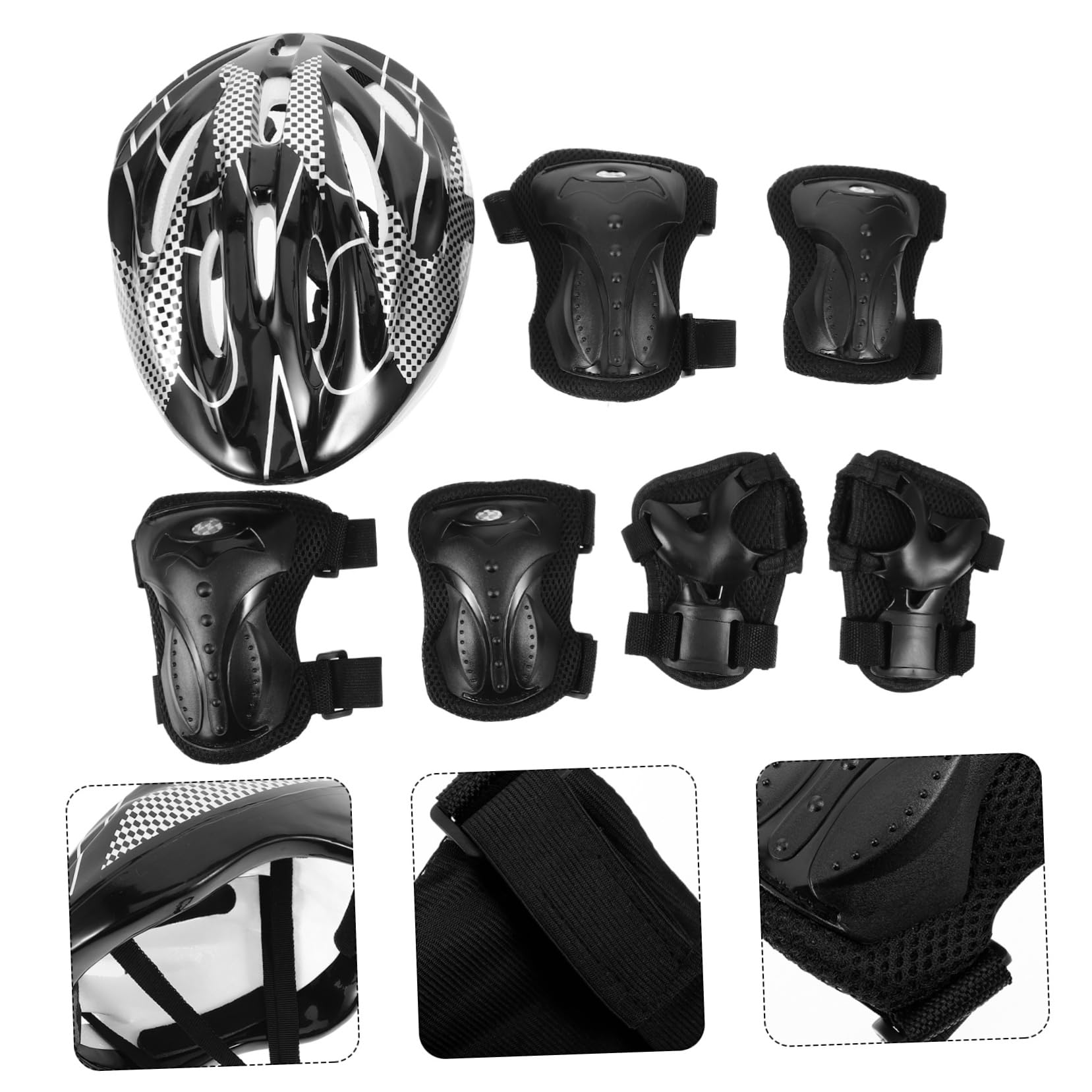 SUPVOX 1ensemble Set De Roller Skate Adulte Équipements De Sécurité Avec Casque Coudières Et Genouillères Parfait Pour Patinage Trottinette Couleur Noire