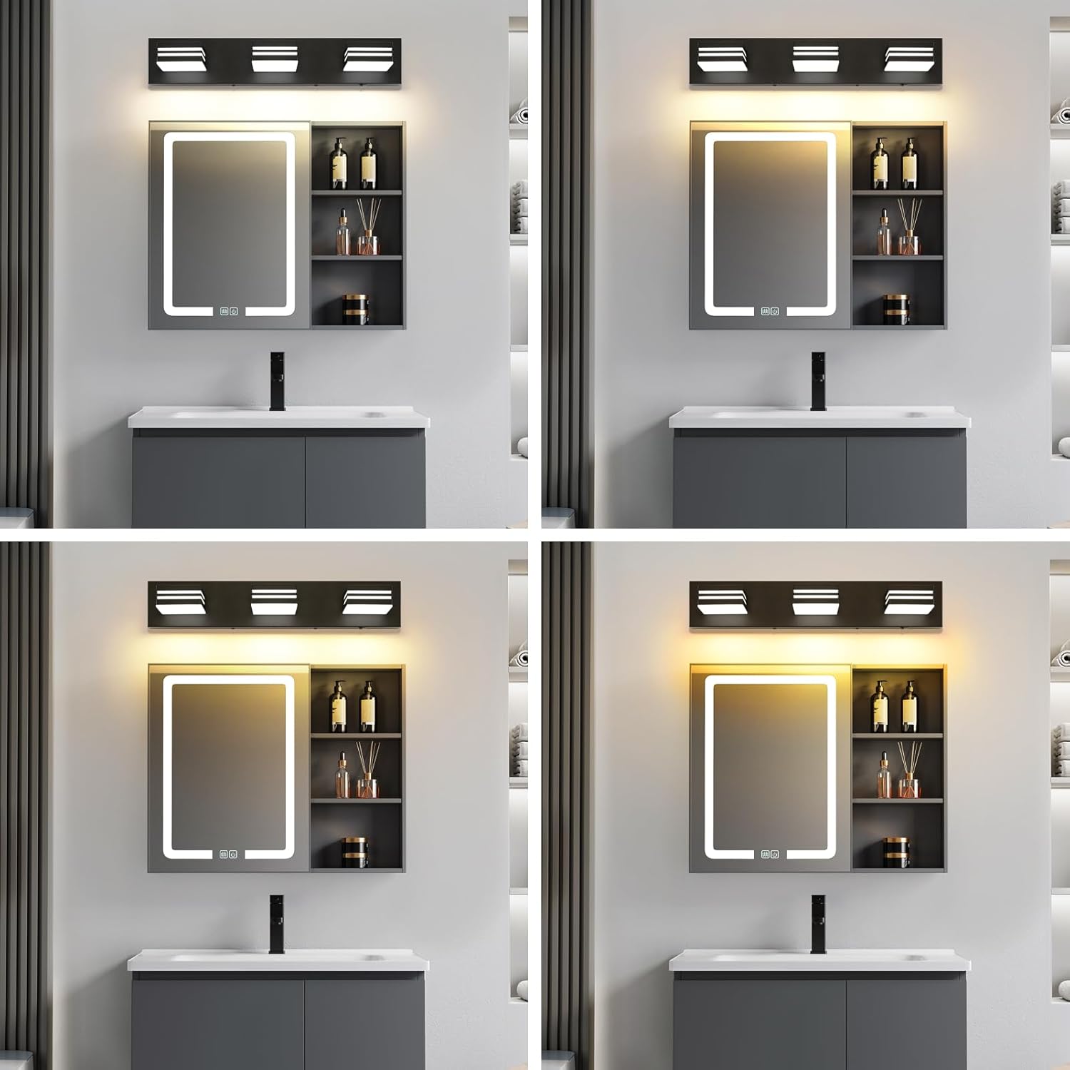 LED Modern Bathroom Vanity Light Fixtures (3-Light, 24-Inch)(5CCT, Dimmable), Matte Black Modern Bathroom Wall Lighting Fixtures Over Mirror (3000K/3500K/4000K/5000K/6000K)