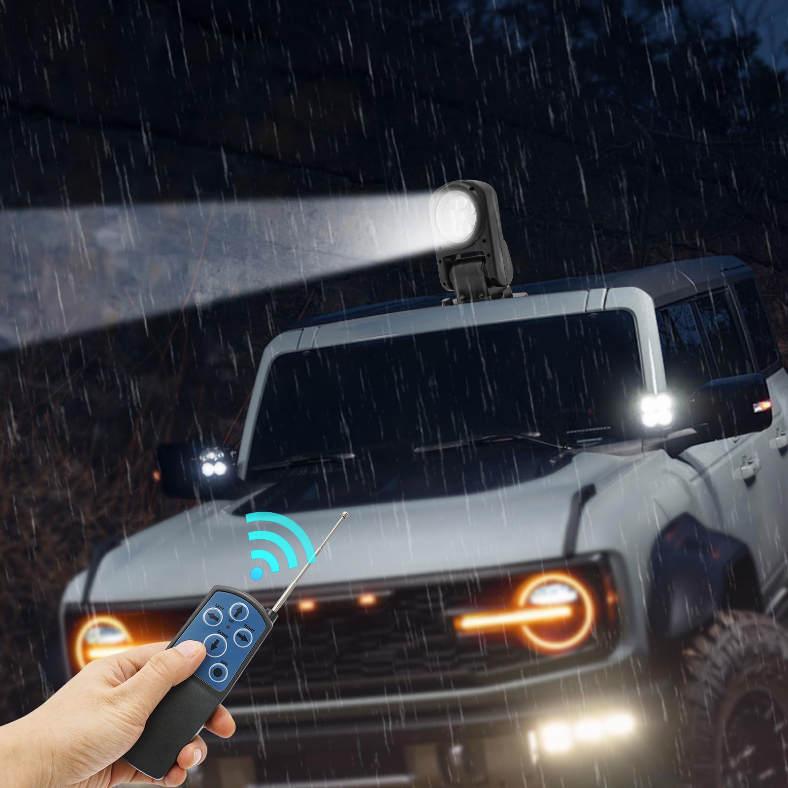 Faro de trabajo LED de 12 V, foco exterior giratorio 360°, con mando a distancia para coche, excavadora, remolque, tractores, camiones, todoterrenos, todoterrenos