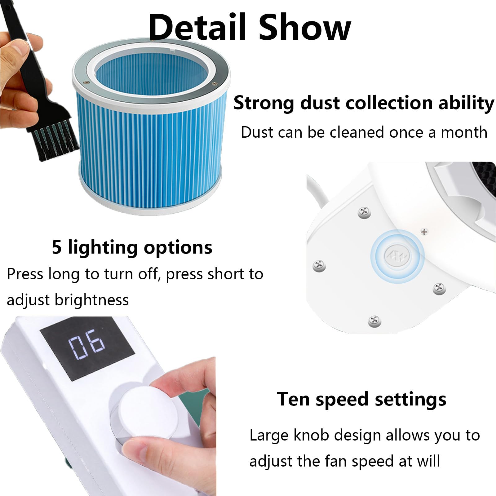 Collecteur De PoussièRe D'Ongles Professionnel pour Ongles en Acrylique avec Filtres RéUtilisables, Aspirateur Puissant à 10 Vitesses pour Salon De Manucure Et Usage Domestique