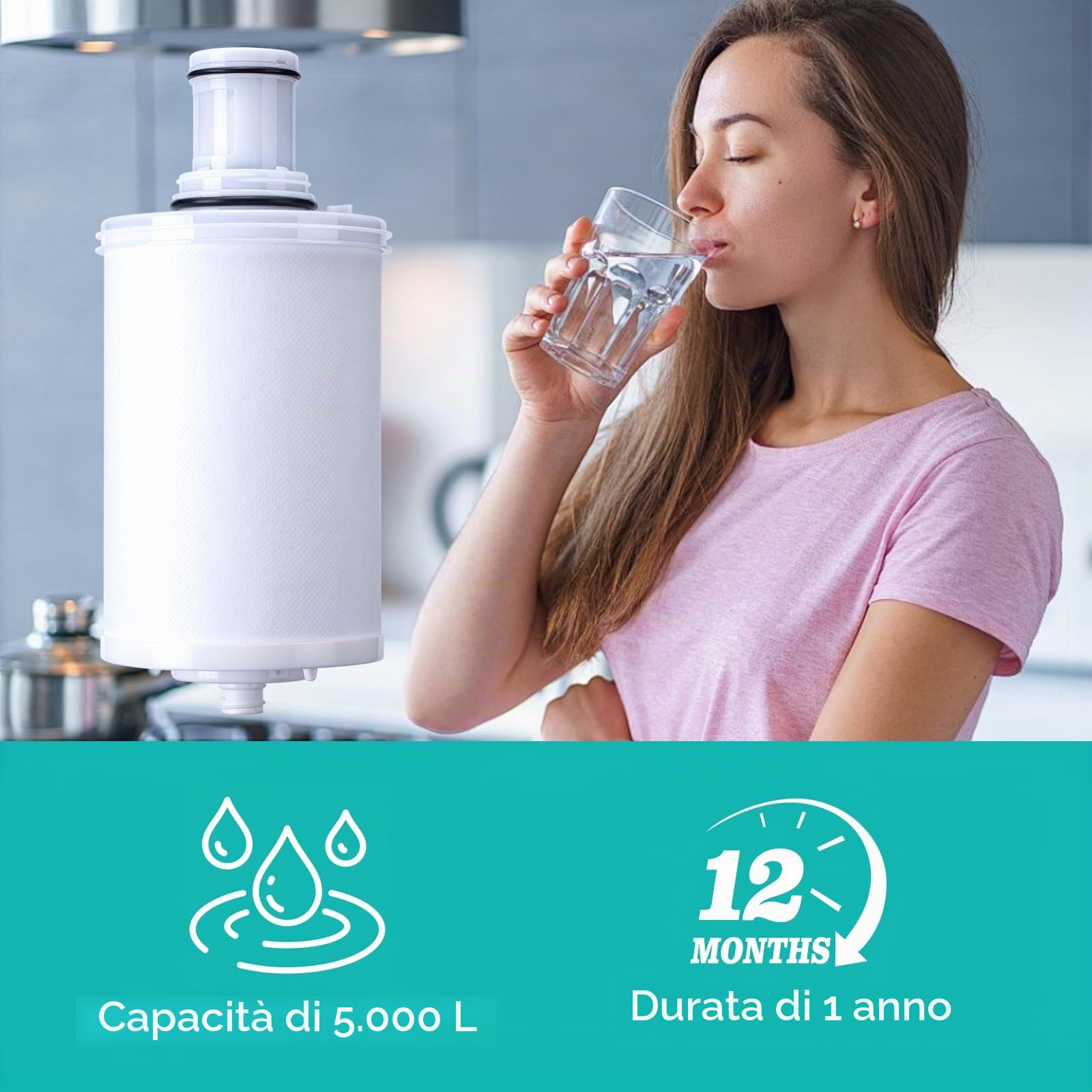 100186 Cartuccia di ricambio per filtro dell'acqua compatibile con Amway Epring, filtro 3 in 1, filtrazione a carbone attivo naturale