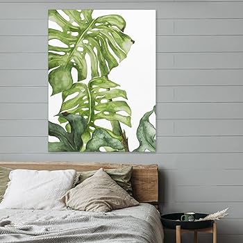 Amazon.co.jp: 絵画 緑のモンステラ植物の水彩画インテリア 絵画