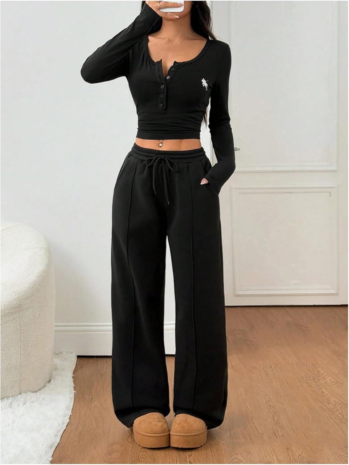 Women's Drawstring Waist Sweatpants Wide Leg Baggy Pants Casual Streetwear Trousers - Image 5